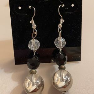 Dangle Earrings Clear/Silver Tone Terminal Bead